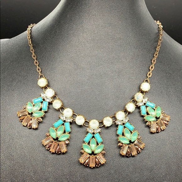 Colorful rhinestone statement necklace blue green - Picture 1 of 7